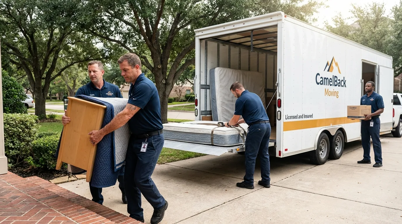 Crew loading residential truck for cross-state move from Killeen, TX
