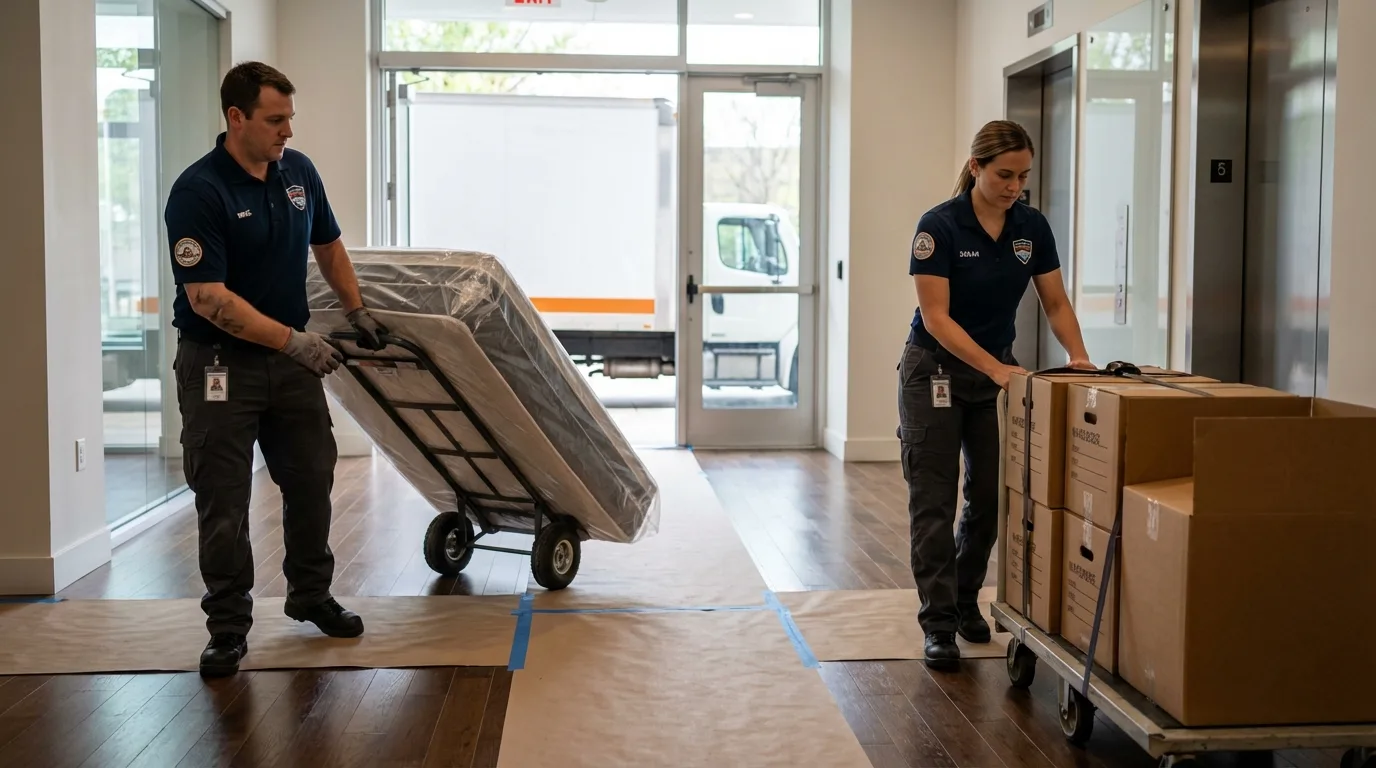 Professional apartment movers loading elevator in Killeen, TX