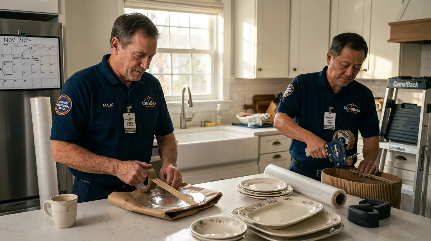 Professional crew packing kitchen dishware in Killeen, TX
